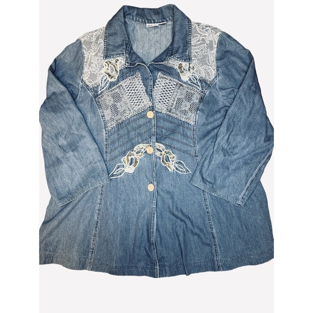 Styleworks Women’s Denim/Jean Jacket with Flower / Lace Embroidery Size 18 ($88)